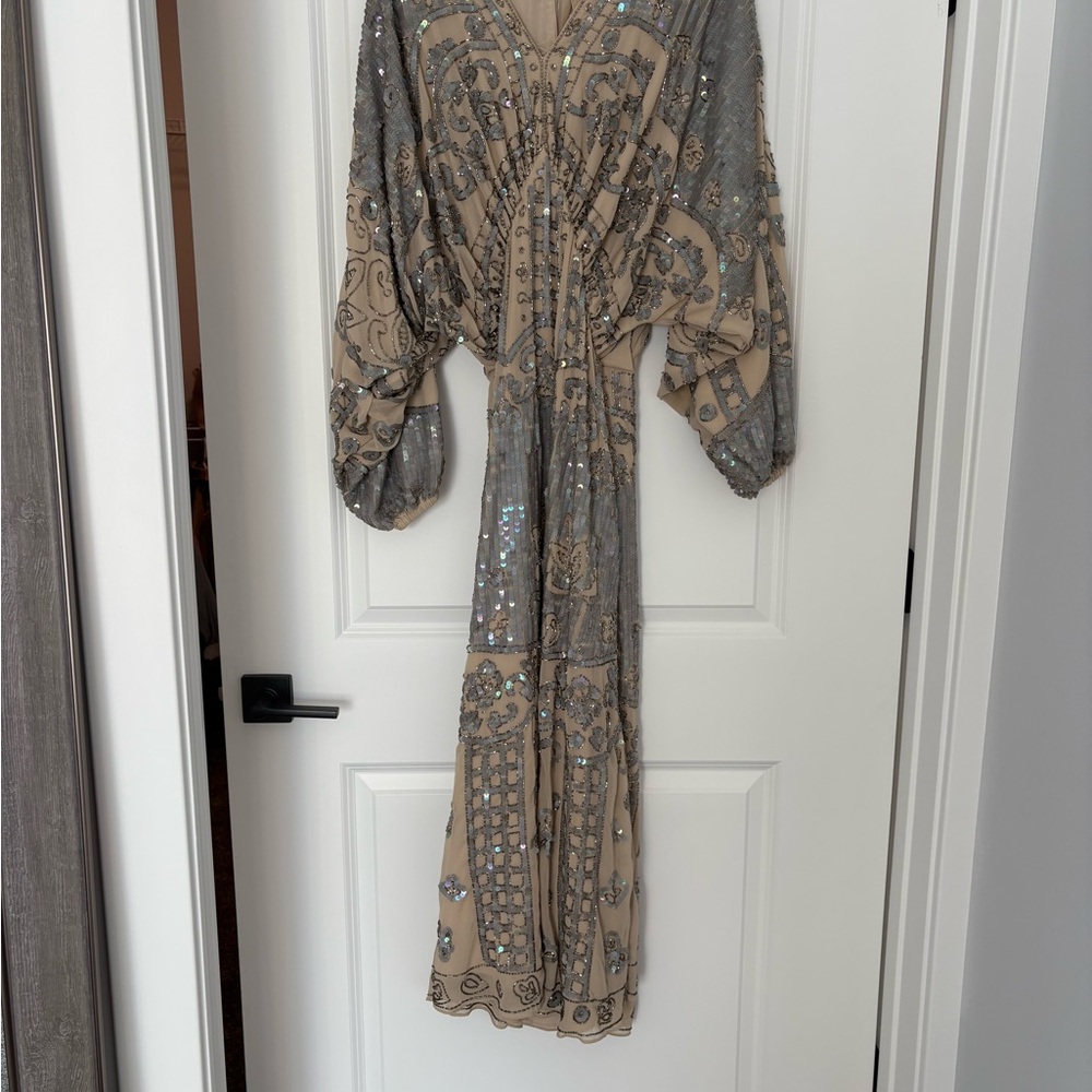 ASOS Gray and Cream Long Sleeve Dress